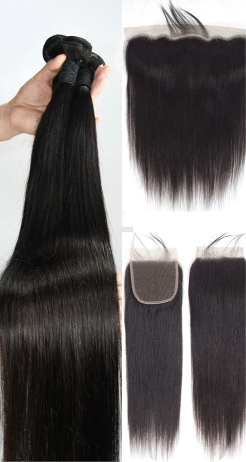 Straight Brazilian Bundles with 13x4 Frontal – Human Hair Weaving Set