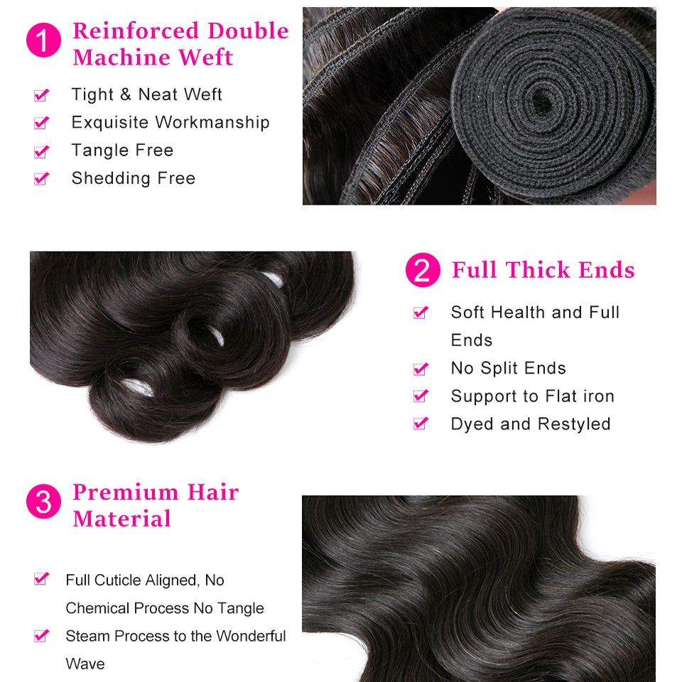 PMB Brazilian Body Wave Hair Bundle deal - Package 1 & 4, Multiple Lengths.