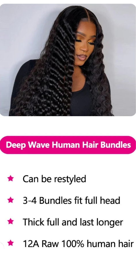 Deep Wave Brazilian Hair Bundle Deal – 24” to 30” Bundles + 22” 4x4 Closure